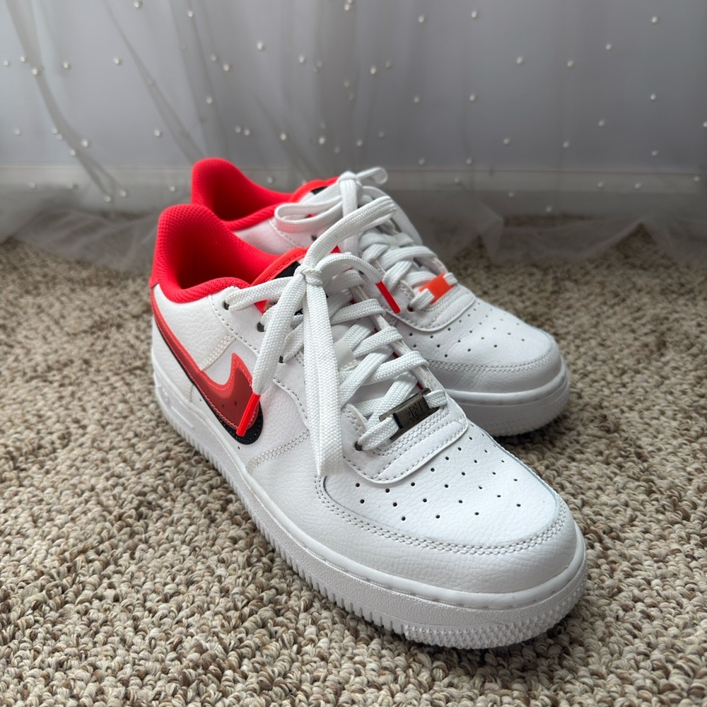 Nike White and Pink Air Force 1 Sneakers